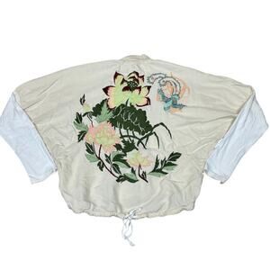 Da Nang Embroidered Floral Oversized Full Zip Jacket Women's Small Y2K Boho
